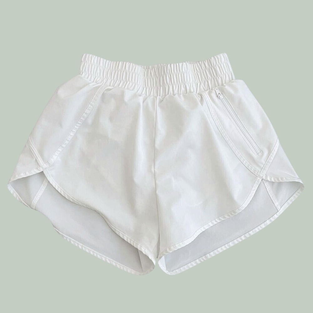 Baleaf Womens White High Waisted Running Shorts Side Zip Pocket Gym Athletic XS
